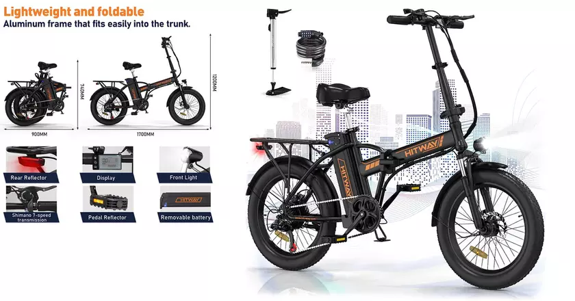 Bicicletta elettrica pieghevole HITWAY BK11 per persone pesanti