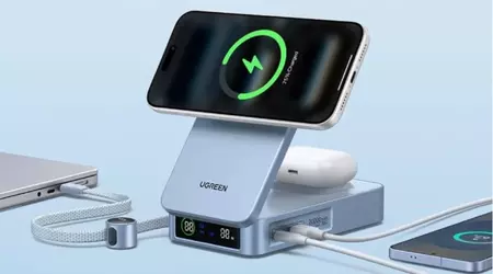 Ugreen ha rilasciato una stazione di ricarica multifunzionale pieghevole MagFlo 2-in-1 MagSafe con supporto Qi2 e una batteria integrata da 20000 mAh