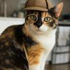 Un gatto con un cappello da detective