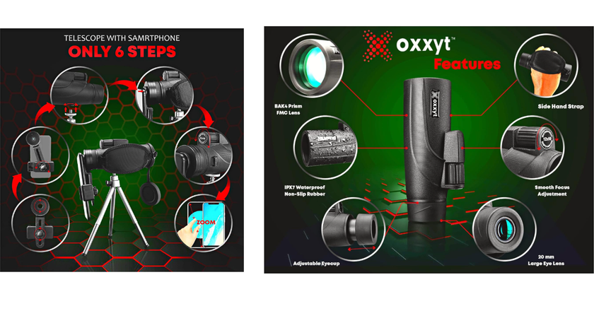 Oxxyt 12x50 telescopio monocolo per telefono