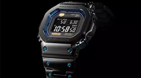 Il nuovo G-Shock MRG-B5000BA-1JR con cassa in titanio e accenti blu appare nell'inserzione online di Casio