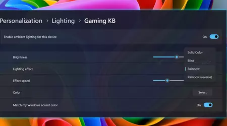 Windows 11 aggiungerà il controllo dei dispositivi con retroilluminazione RGB