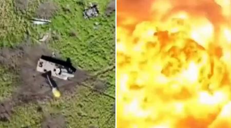 Un quadricottero ucraino ha spettacolarmente fatto a pezzi un lanciarazzi semovente da sminamento russo UR-77 "Meteorite" con 700 kg di esplosivo con una singola granata