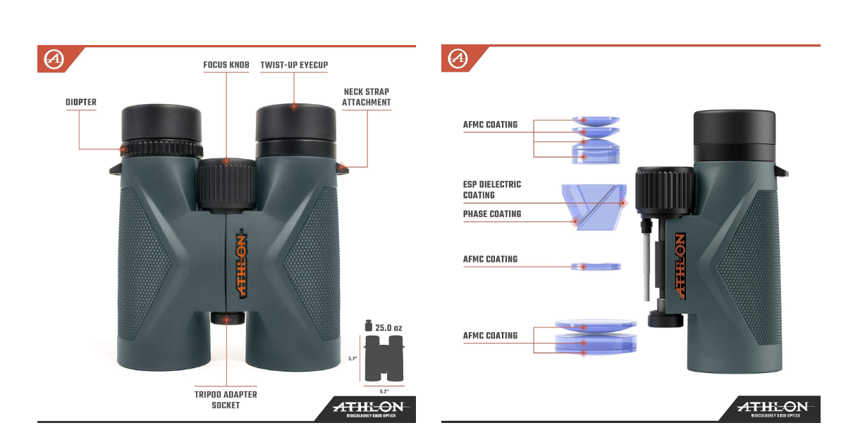 Athlon Optics Midas 8x42 migliori binocoli leggeri per osservazione di uccelli