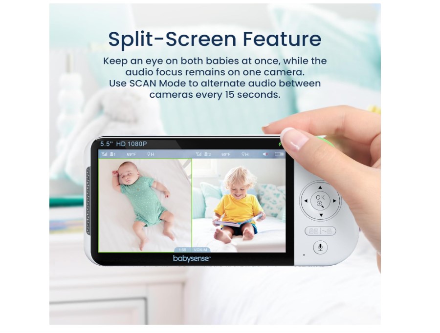 Baby monitor wireless Babysense 5.5 1080p a schermo diviso