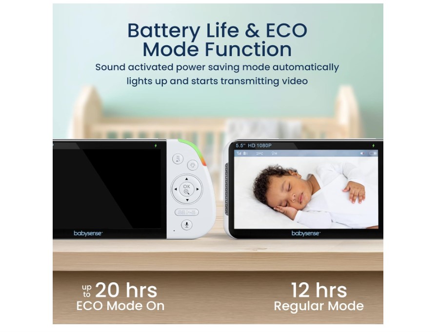 Monitor per neonati Babysense 5.5 1080p a schermo diviso