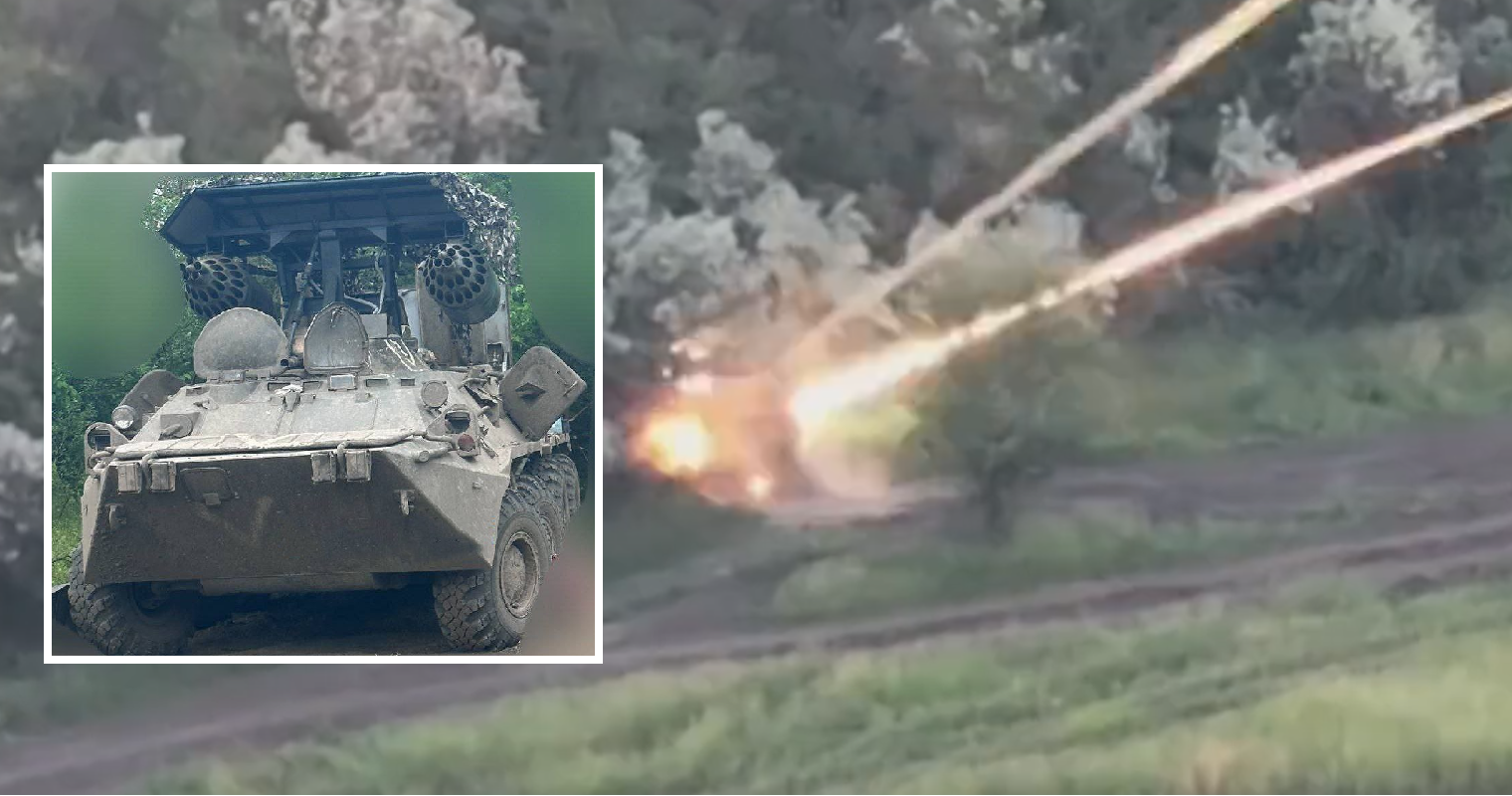 I droni FPV ucraini attaccano un "unico" sviluppo militare russo come simbiosi di un APC-80 e di lanciamissili aerei C-8