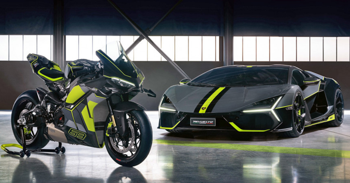 Duo leggendario: Ducati Panigale V4 accanto alla nuova Lamborghini Revuelto Incontro tra titani: Ducati Panigale V4 Lamborghini e Lamborghini Revuelto insieme