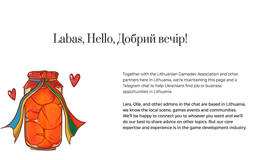 In Lituania è stato lanciato un progetto per sviluppatori di giochi ucraini in cerca di lavoro In Lituania è stato lanciato un progetto per sviluppatori di giochi ucraini in cerca di lavoro
