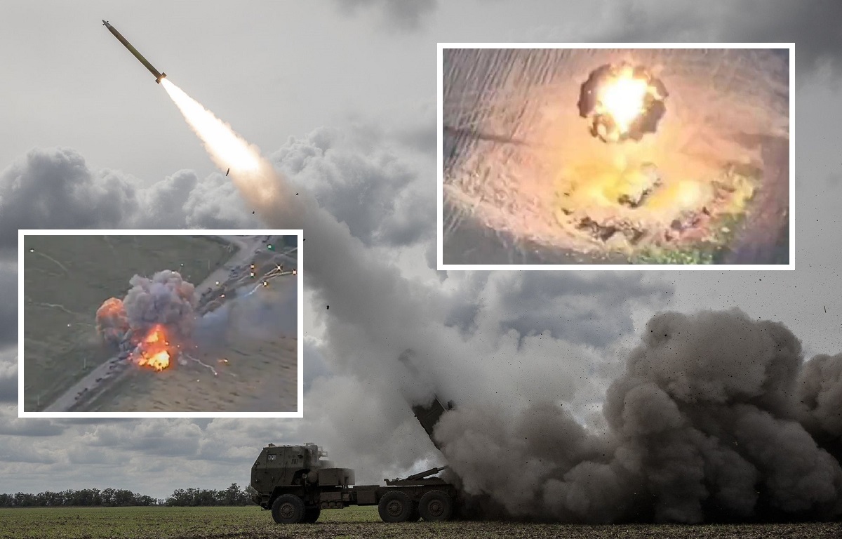 Le forze armate ucraine distruggono il sistema missilistico BM-21 Grad e il convoglio di attrezzature militari russe con proiettili di alta precisione GMLRS M30A1 Le forze armate ucraine distruggono il sistema missilistico BM-21 Grad e il convoglio di attrezzature militari russe con proiettili di alta precisione GMLRS M30A1