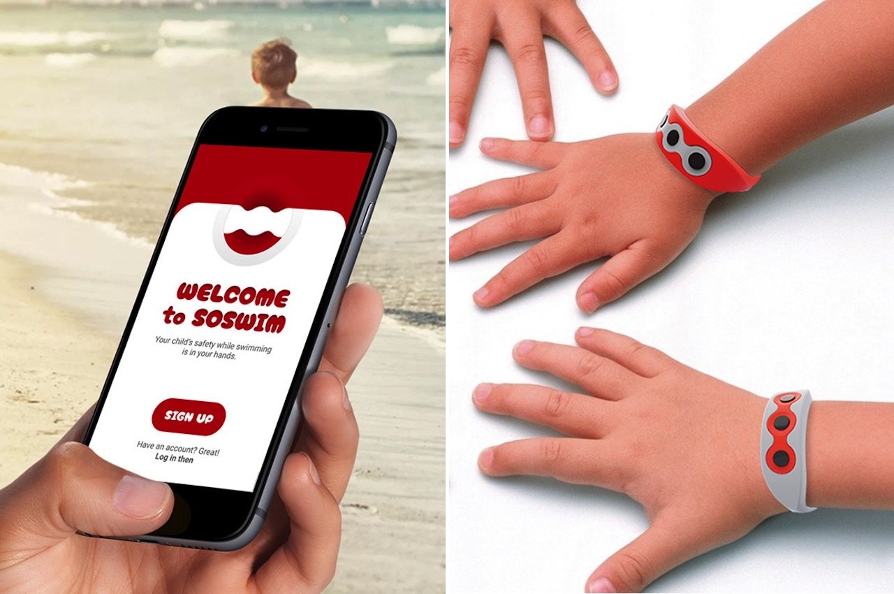 Il braccialetto di sicurezza SOSwim per i bambini ti avverte di pericolo e annegamento Il braccialetto di sicurezza SOSwim per i bambini ti avverte di pericolo e annegamento