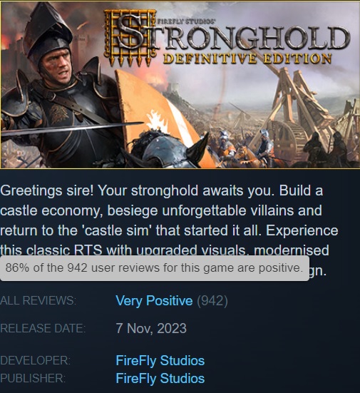Il classico della strategia non ha perso la sua attualità: Gli utenti di Steam hanno lodato Stronghold: Definitive Edition e ne consigliano la conoscenza-2 Il classico della strategia non ha perso la sua attualità: Gli utenti di Steam hanno lodato Stronghold: Definitive Edition e ne consigliano la conoscenza-2