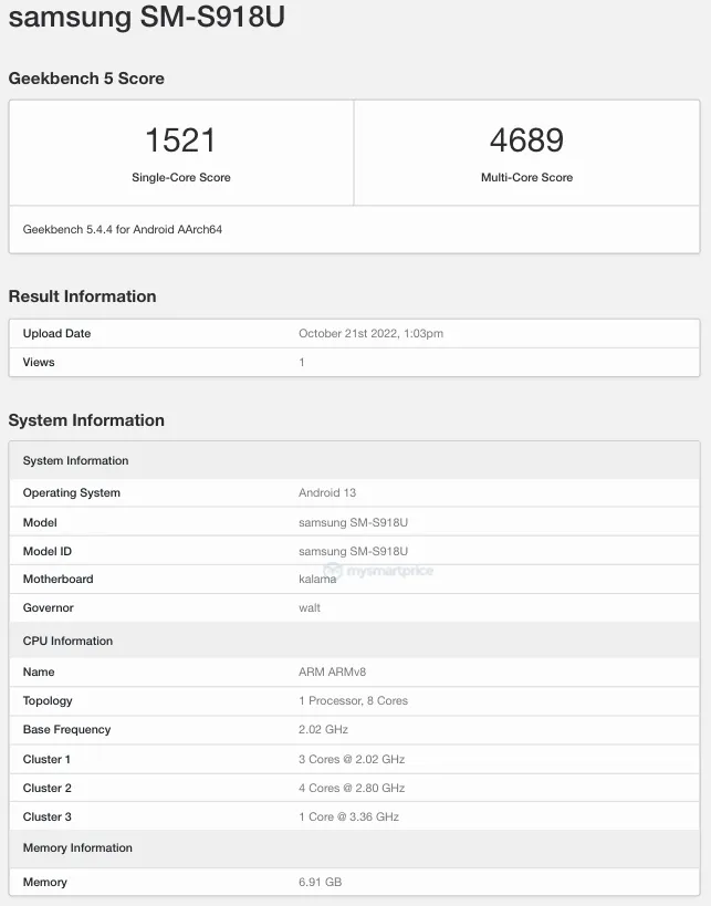 Samsung Galaxy S23 Ultra con Snapdragon 8 Gen2 ha visitato Geekbench e stabilito un nuovo record di benchmark-2