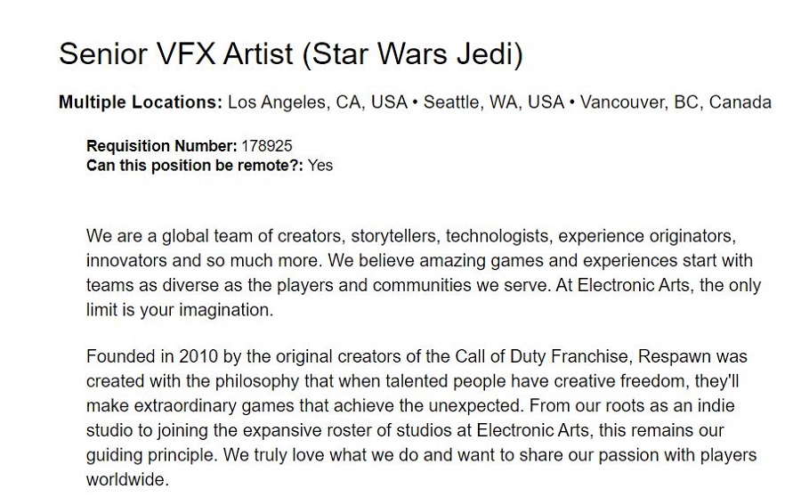 La storia non è ancora finita: un nuovo capitolo di Star Wars Jedi è già in fase di sviluppo, come indicano le offerte di lavoro di Respawn Entertainment.-2 La storia non è ancora finita: un nuovo capitolo di Star Wars Jedi è già in fase di sviluppo, come indicano le offerte di lavoro di Respawn Entertainment.-2
