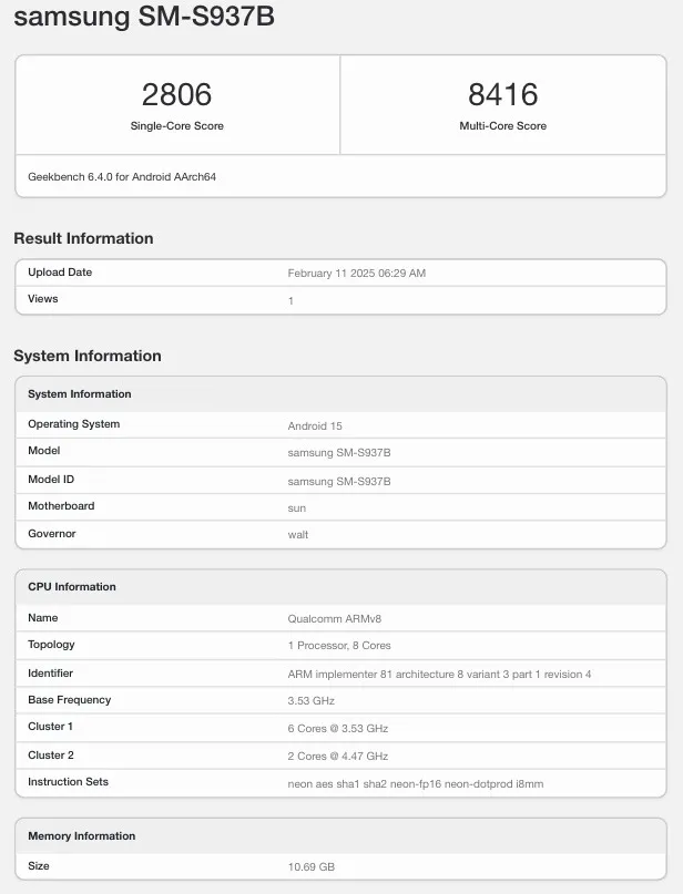 Galleria S25 Edge su Geekbench Prova la versione globale del Galaxy S25 Edge su Geekbench