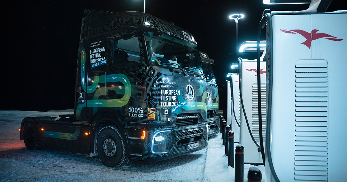 Tour europeo dell'eActros 600 su strade invernali. Foto: Daimler Truck