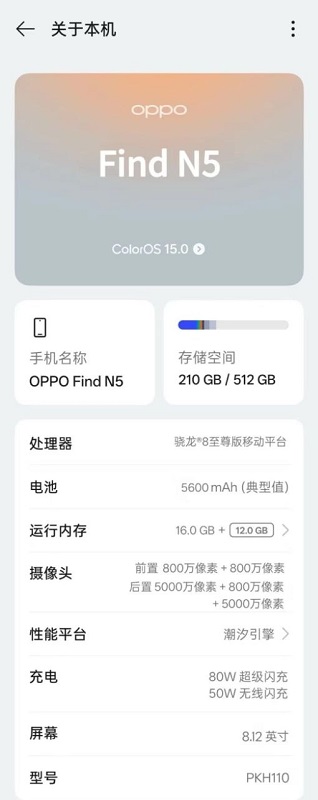 Le specifiche dell'Oppo Find N5 dai social network cinesi