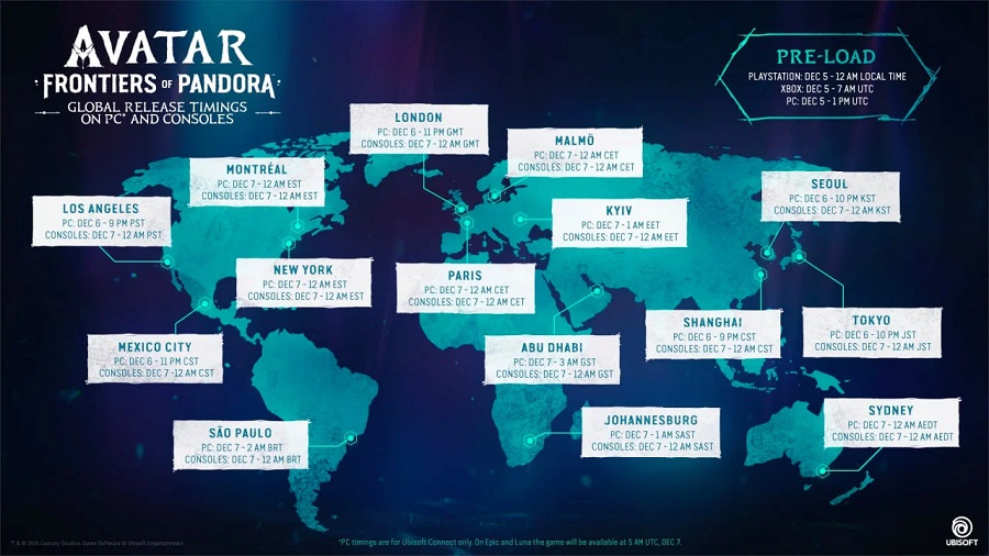 Ubisoft ha pubblicato una mappa con l'orario esatto di uscita di Avatar: Frontiers of Pandora e ha svelato due nuovi video-2