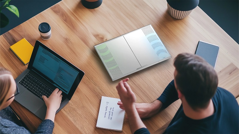 Concetto di computer portatile Infinite di Compal con schermo espandibile Concetto di computer portatile Infinite di Compal con schermo espandibile
