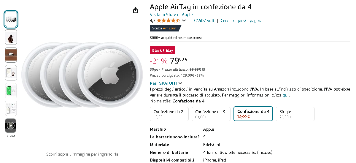Apple AirTag Screenshot della pagina Apple AirTag