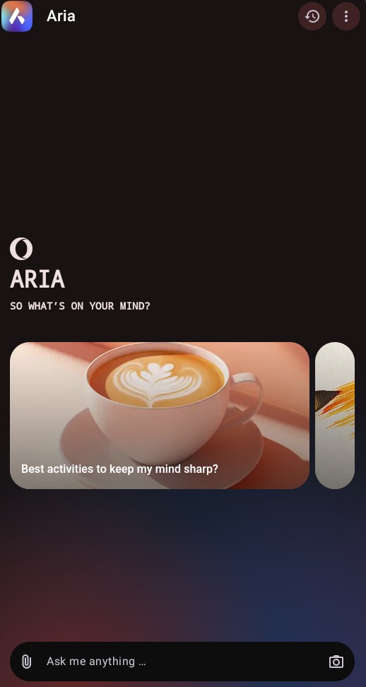 Aria AI nel browser mobile Opera Mini Aria AI nel browser mobile Opera Mini