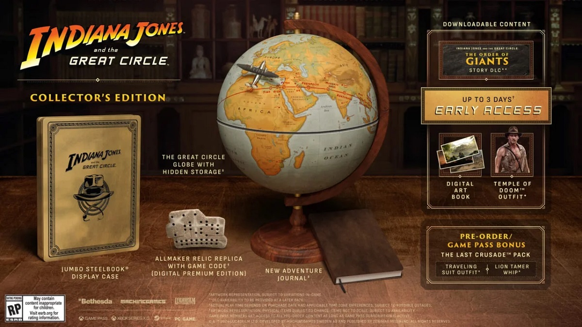 Chi vuole un mappamondo? Bethesda ha presentato le edizioni da collezione e premium dell'avventura d'azione Indiana Jones e il Grande Cerchio. Chi vuole un mappamondo? Bethesda ha presentato le edizioni da collezione e premium dell'avventura d'azione Indiana Jones e il Grande Cerchio.