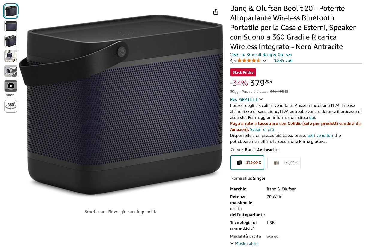 Bang Olufsen Beolit 20 Altoparlante Bang Olufsen Beolit 20