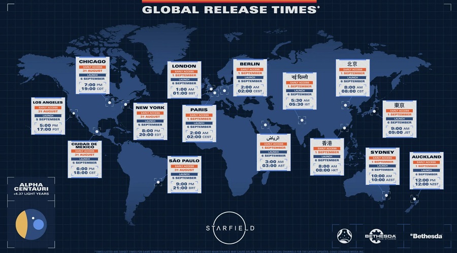 Bethesda ha pubblicato una mappa visiva con gli orari di uscita di Starfield nei diversi fusi orari e ha ricordato i requisiti di sistema del suo ambizioso gioco di ruolo.-2 Bethesda ha pubblicato una mappa visiva con gli orari di uscita di Starfield nei diversi fusi orari e ha ricordato i requisiti di sistema del suo ambizioso gioco di ruolo.-2