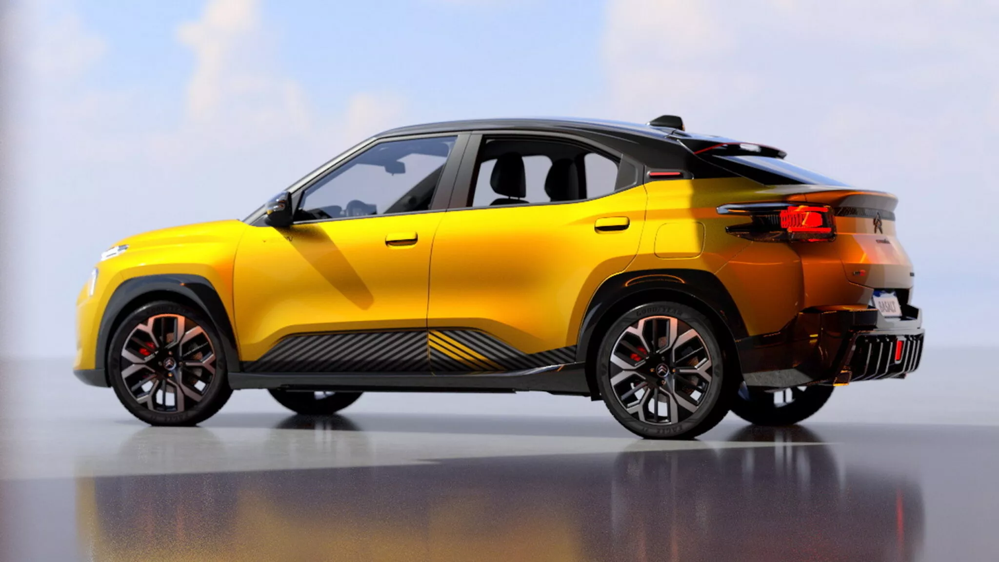 Vista frontale del Citroën Basalt Vision con fari LED a forma di V