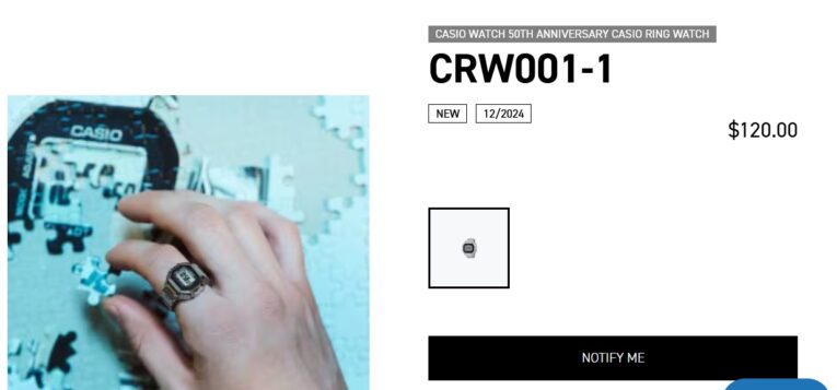 Orologio ad anello Casio CRW001-1 sullo sfondo delle informazioni sul rifornimento negli USA