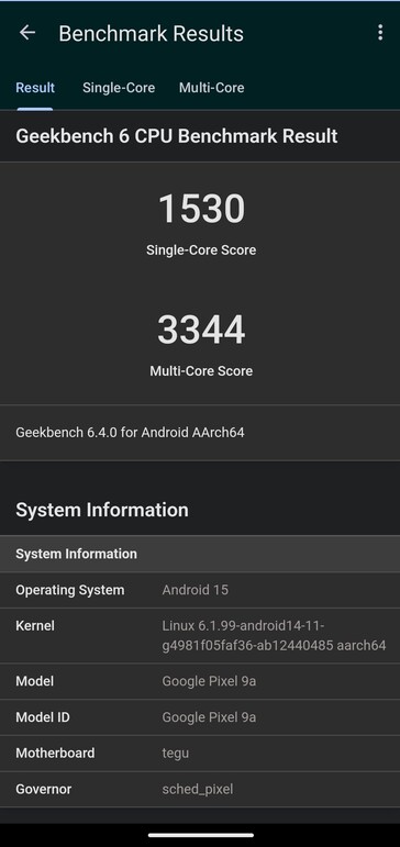 Risultati dei test Geekbench per il Pixel 9a Risultati dei test Geekbench per il Pixel 9a