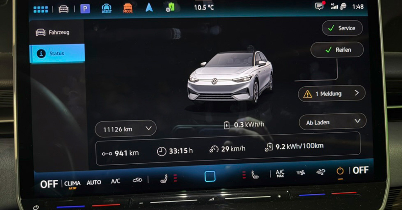 Il VW ID.7 Pro S ha percorso 941 chilometri con una sola carica della batteria