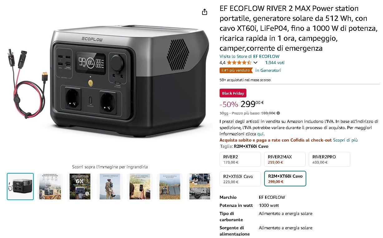 EF ECOFLOW RIVER 2 MAX Screenshot della pagina RIVER 2 MAX su Amazon