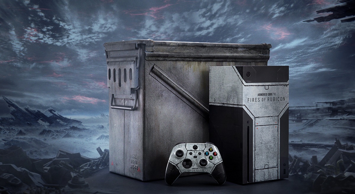 Microsoft invita gli utenti di Twitter/X a partecipare a una lotteria per aggiudicarsi una console Xbox Series X unica nel suo genere, nello stile di Armored Core 6 Fires of Rubicon.