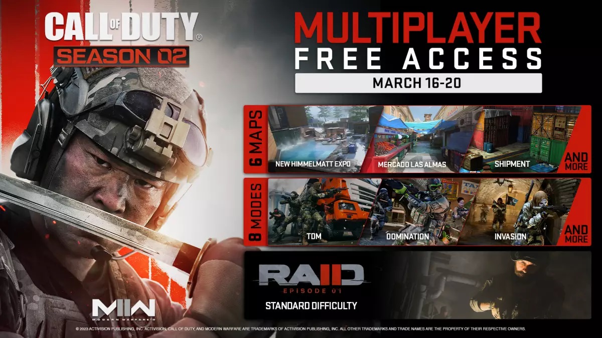 Weekend gratuito per Call of Duty: Modern Warfare II: le modalità online saranno disponibili per tutti dal 16 al 20 marzo Weekend gratuito per Call of Duty: Modern Warfare II: le modalità online saranno disponibili per tutti dal 16 al 20 marzo