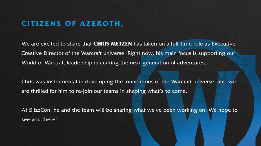 Il leggendario Chris Metzen torna in Blizzard! È stato promosso a direttore creativo del franchise di Warcraft.-2 Il leggendario Chris Metzen torna in Blizzard! È stato promosso a direttore creativo del franchise di Warcraft.-2