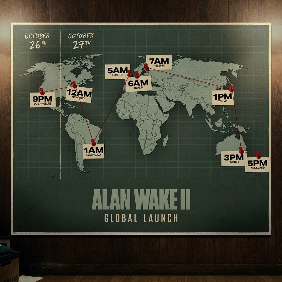Impossibile sbagliare: Remedy ha pubblicato una mappa visiva dell'uscita di Alan Wake 2, che mostra l'orario di uscita del gioco nei principali fusi orari.-2 Impossibile sbagliare: Remedy ha pubblicato una mappa visiva dell'uscita di Alan Wake 2, che mostra l'orario di uscita del gioco nei principali fusi orari.-2