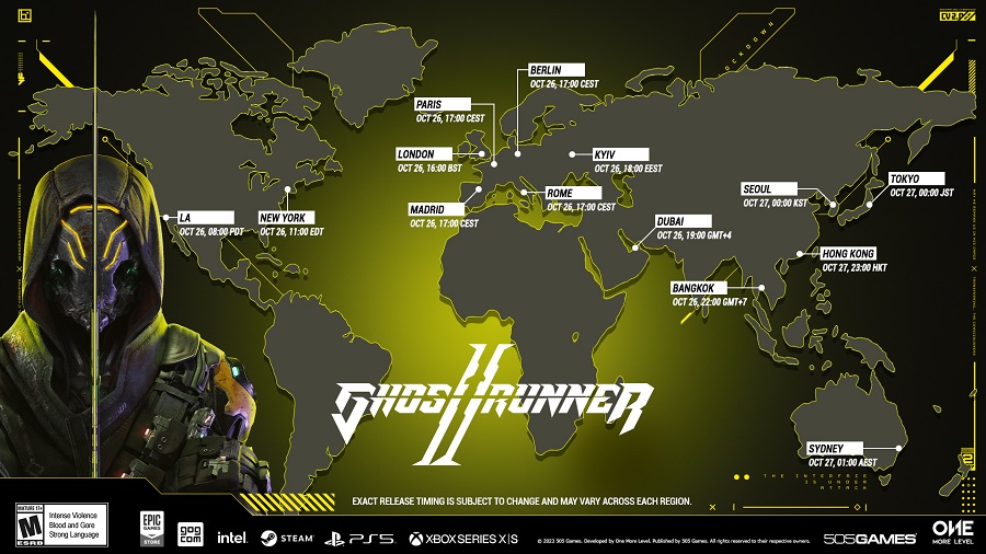 Gli sviluppatori di Ghostrunner 2, gioco d'azione cyberpunk, hanno rivelato l'esatto orario di uscita del gioco nei principali fusi orari.-2 Gli sviluppatori di Ghostrunner 2, gioco d'azione cyberpunk, hanno rivelato l'esatto orario di uscita del gioco nei principali fusi orari.-2