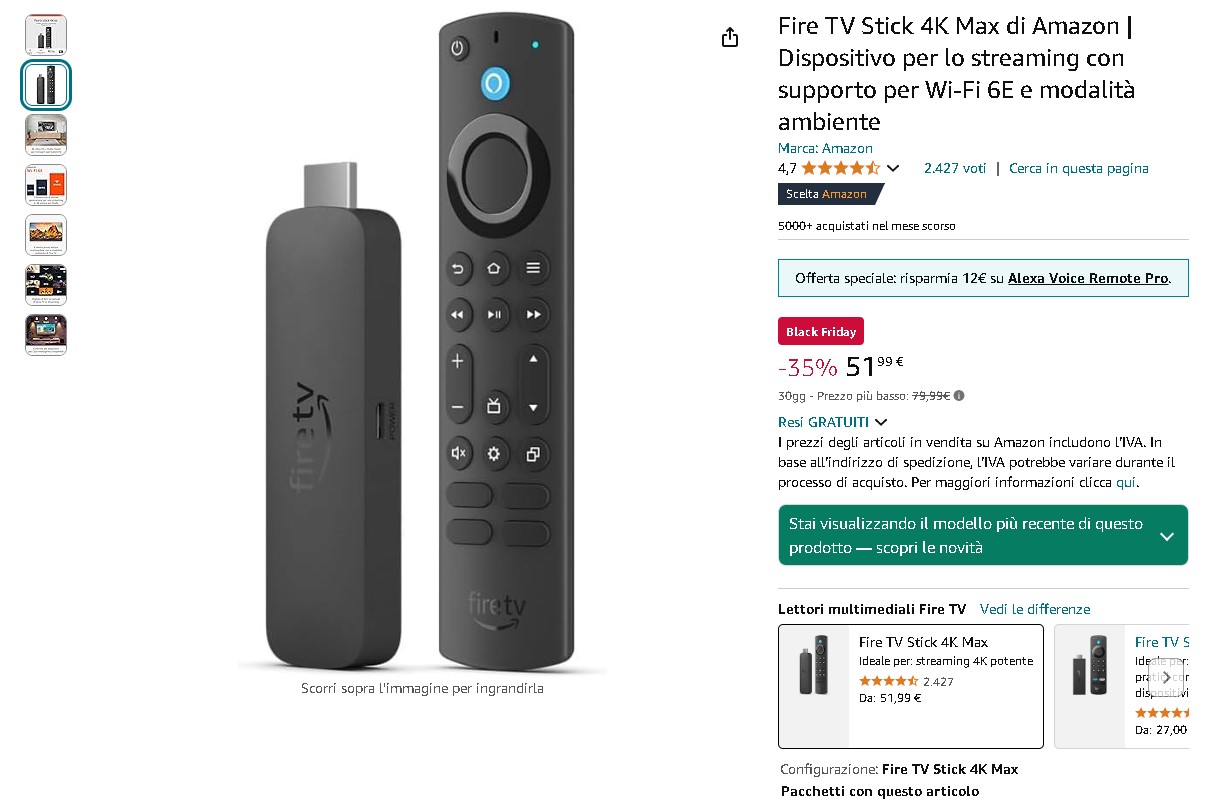 Fire TV Stick 4K Max di Amazon Fire TV Stick 4K Max di Amazon