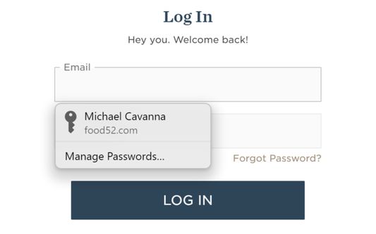 Screenshot of iCloud Passwords extension in Firefox