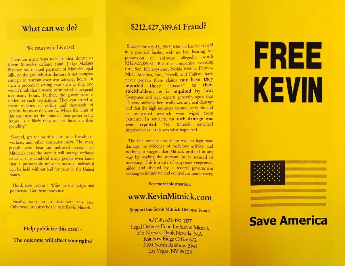 Opuscolo "Free Kevin". Illustrazione: mitnicksecurity.com