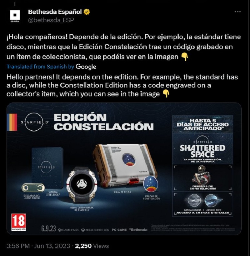 Non c'è niente di più chiaro: Bethesda Spagna ha causato ulteriore confusione con le edizioni fisiche di Starfield-2 Non c'è niente di più chiaro: Bethesda Spagna ha causato ulteriore confusione con le edizioni fisiche di Starfield-2