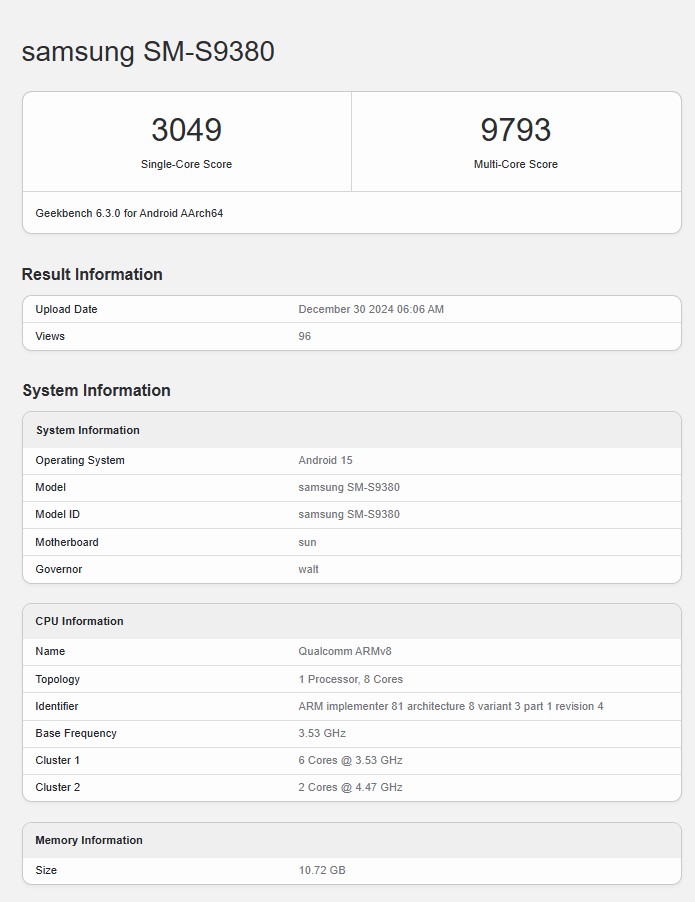 Risultati del test delle prestazioni del processore del Galaxy S25 Ultra