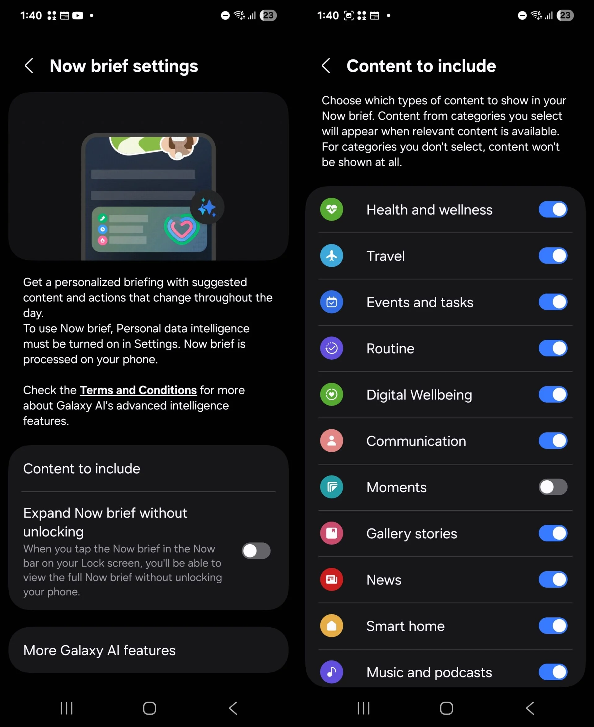 Ora le impostazioni della funzione Brief. Illustrazione: Sammobile