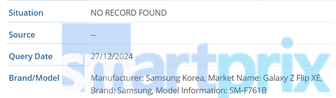 Samsung Galaxy Z Flip FE Informazioni su Samsung Galaxy Z Flip FE (XE) nel database di GSMA