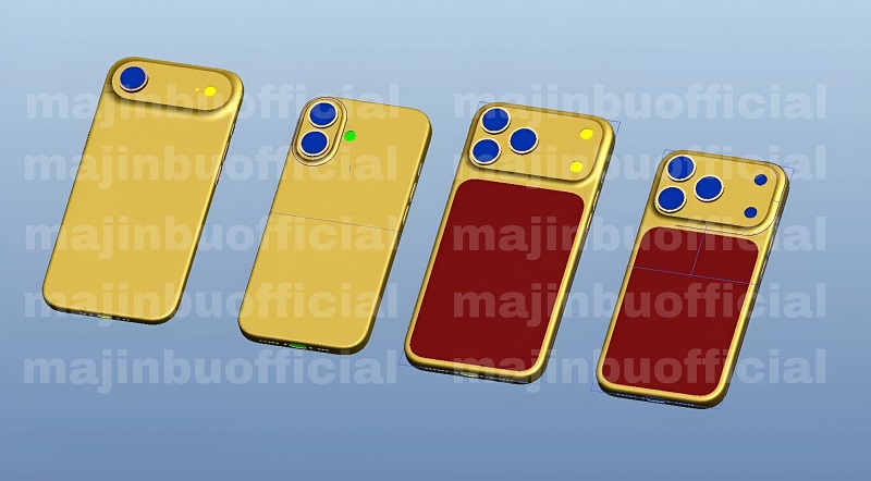 Rendering CAD di quattro modelli di iPhone 17 di Majin Boo
