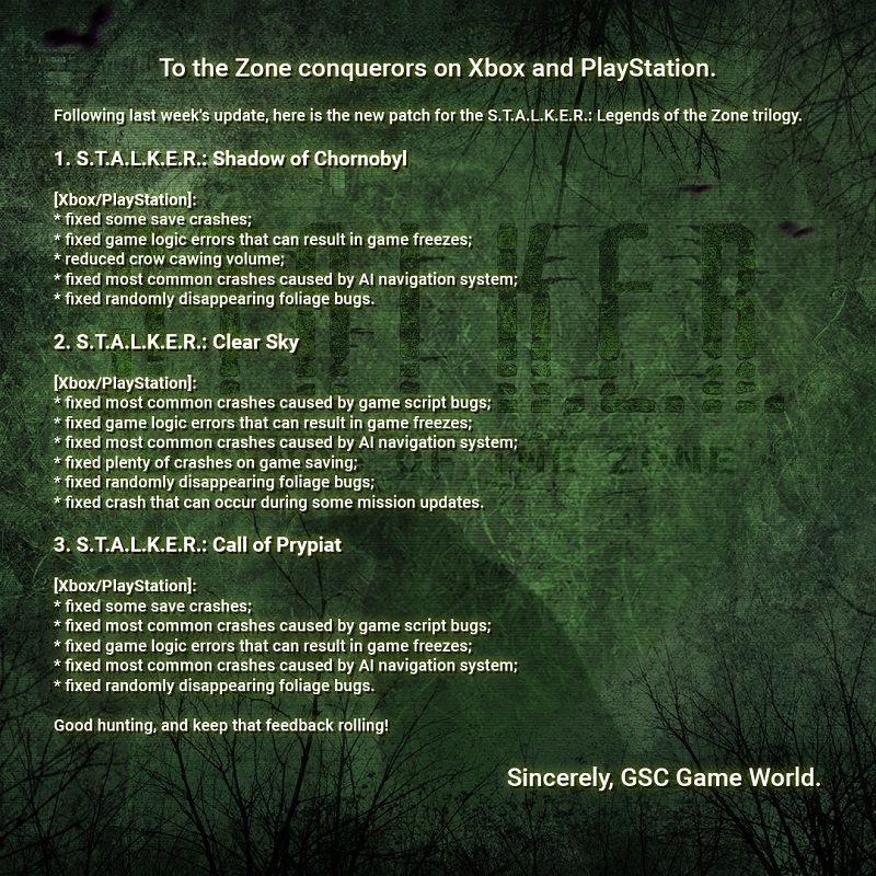 I corvi di Chornobyl gracchieranno più dolcemente: è stato rilasciato un aggiornamento per la trilogia di S.T.A.L.K.E.R.. Leggende della Zona-2
