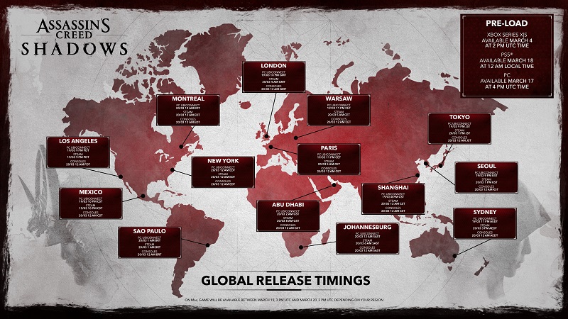Mappa di rilascio di Assassin's Creed Shadows Mappa di rilascio di Assassin's Creed Shadows