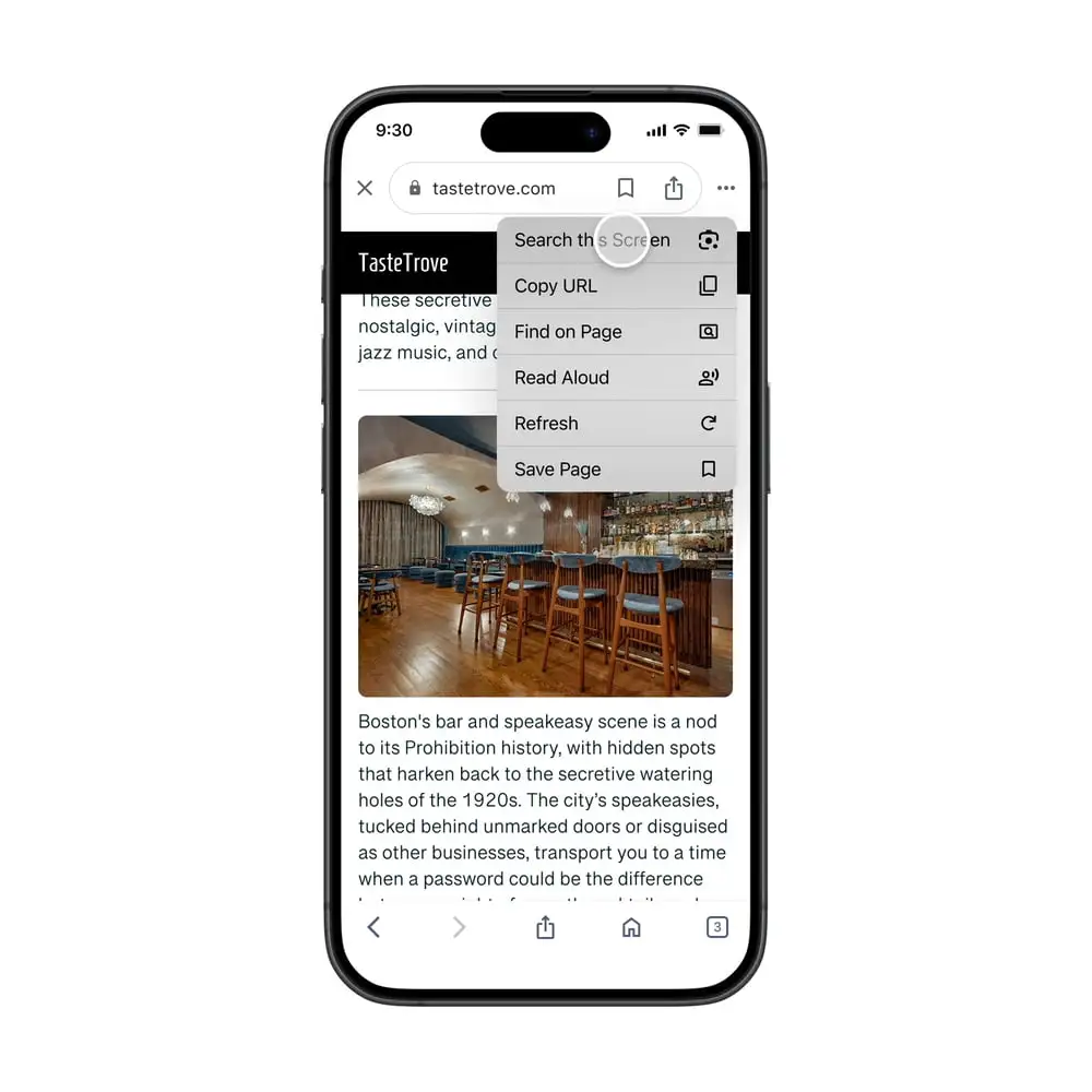 Google app iOS Schermata di ricerca dell'obiettivo