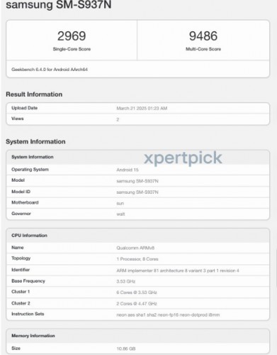 Galaxy S25 Edge su Geekbench. Illustrazione: xpertpick